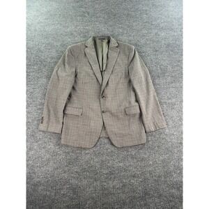 Jos. A Bank Sport Coat 46 R Taupe Blue Wool Slim Gingham Check Designer Premium